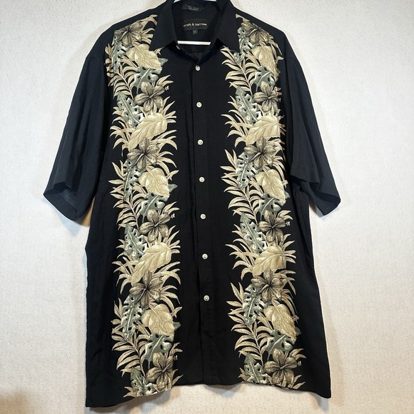 Croft & Barrow Mens Short‎ Sleeve ButtonUp Hawaiian Shirt Black Size LT - Picture 1 of 7